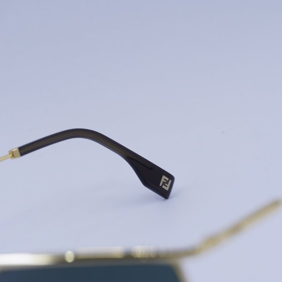 Fendi FE40141U 30N Sunglasses Shiny Gold Rectangle Frame, Green Lenses - Picture 7 of 10